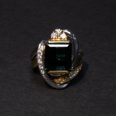 Pt900 K18YG トルマリン5.37 ダイヤモンド0.14 リング