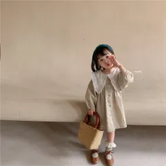 ☆ ベージュ ☆ 90cm ☆ 子供服 ワンピース ワンピース キッズ 長袖 長袖ワンピース キッズワンピース カジュアル ニーレングスの丈 女の子 子供 こども かわいい おしゃれ お出掛け お出かけ 通園 通学 シンプル 前ボタン 着やすい 着せやすい