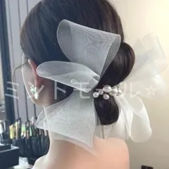 ヘアアクセサリー リボン 女性用 パール おしゃれ かわいい インポート 韓国 髪飾り 長いリボン ヘアアクセサリー 美しい チュール リボン 