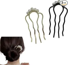 【在庫処分】BLOOPIC 夜会巻きコーム 2個セット パール ヘアアクセサリー Ｕピン サリー おしゃれ ヘアコーム 髪留め ヘアピン かんざし 簡単 まとめ髪 ヘアアレンジ 結婚式 着物 成人式 パーティー 卒業式 和装 花嫁 冠婚葬祭 普段使い（