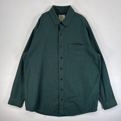古着 エルエルビーン L.L.Bean 長袖シャツ 千鳥格子 肉厚 胸ポケ ボタンダウン L  グリーン チェック メンズ