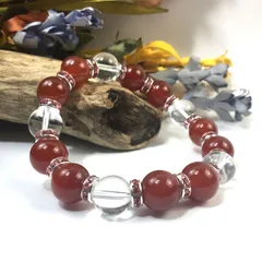 赤瑪瑙&水晶 パワーストーン ブレスレット 天然石 12mm （ピンク）メンズ・レディース　男性・女性　数珠ブレス　開運  [1]　