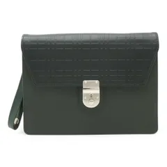 BURBERRY バーバリー ロンドン エンボスチェック セカンドバッグ クラッチバッグ メンズ 紳士用 レザー ダークグリーン シルバー金具