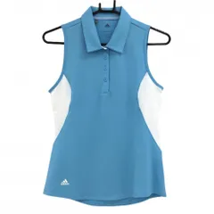 ★SALE価格★【超美品】アディダス ノースリーブポロシャツ ライトブルー×白 メッシュ調生地 クリマクール レディース M ゴルフウェア adidas
