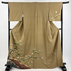 花井幸子　色留袖　刺繍　金彩　八橋　松皮菱　松葉　菊　花菱　着物　045a d 花井幸子 色留袖 刺繍 金彩 八橋 松皮菱 松葉 菊 花菱 着物 045a d