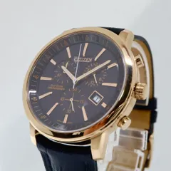 【ほぼ新品/稼働品】CITIZEN シチズン 腕時計 エコドライブ クロノグラフ GN-4W-S メンズ アナログ ラウンド ゴールド ブラック文字盤 レザーベルト ソーラー充電 デイト表示 日本製 エレガント ビジネスウォッチ 高級感 クリーニング済み G