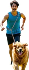 Fun Time For Dogs 犬 リード 肩掛リード ショルダー ハンズフリー 犬用 ロープ 2.8m 12mm 中型犬 大型犬 多機能 たすき掛け(Orange ＆ gray,  太さ12ミリメートル)のサムネイル