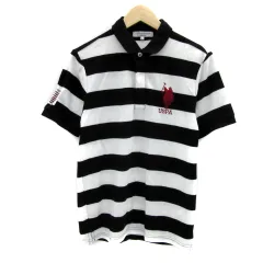 ユーエスポロアッスン U.S.POLOASSN ポロシャツ 半袖 ボーダー柄 刺繍 M マルチカラー 黒 ブラック /YS24