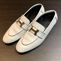 ★お盆期間限定価格★  エルメス HERMES コンスタンス モカシン パリ ローファー レザー シューズ H金具 白 ホワイト シルバー金具 [34.5] 約21.5cm I7145