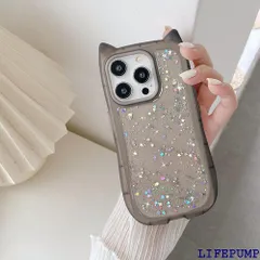 UEEBAI ケース 対応 iPhone 15 Pro 6.1 inch 用の ケース 3D 猫耳 猫柄 ケース 猫耳 が光る レーザー グリッター 光沢カバー 可愛い おしゃれ キラキラ 星 スマホケース 女性 人気 軽量 薄型 ファッ ・ブラック 2616