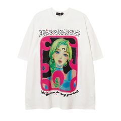 人像アメリカンオリジナル グリーンストリート ファッション カジュアルカップル Tシャツ 夏の国潮ブランド 印花デザイン 半袖トップス 男女兼用