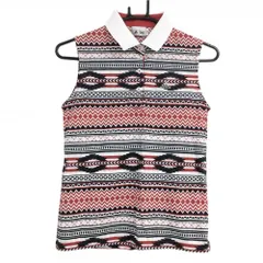 ★SALE価格★【超美品】アディダス ノースリーブポロシャツ レッド×ネイビー 総柄 織生地 レディース M/M ゴルフウェア adidas
