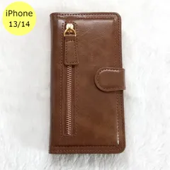 iPhoneケース 左ジッパー 手帳型 iPhone 13 14 ダークブラウン スマホ アイフォン ケース