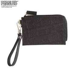 PEANUTS スヌーピー Fレザー(オールコミック)ジップケースキーリング付 ブラック