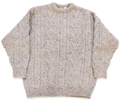 BROKER ケーブル編み ネップ入り ウールニット セーター グレーベージュ L★フィッシャーマン アラン ユーロ オーバーサイズ