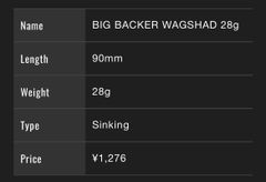 ジャッカル　ビッグバッカー　WAGSHAD 28g