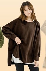 トップス レディース プルオーバー 服 かわいい トレーナー　ダークブラウン
