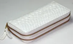 《期間限定SALE》《送料無料＆税込価格》《新品未使用》《数量限定》《特別価格》RED CROW -レッドクロウ-！本パイソンレザー！蛇革！大判ウロコ！大容量収納モデル！ダブルファスナー式！男女兼用！ラウンドファスナーロングウォレット　3226　ホワイト