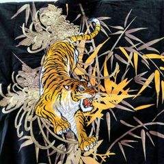 虎刺繍甚平　黒　Japanese summer clothes　Ｌサイズ