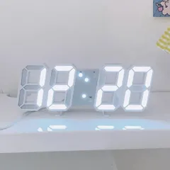 3D デジタル LED時計 壁掛け時計 置時計 おしゃれ 目覚まし アラーム 温度 日付表示 装飾 シンプルWhtieP_1