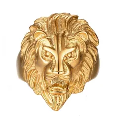 【新着商品】獅子座 南米エスニック 金 ライオン 男性指輪 ステンレス 16号 ゴールド メンズ (金獅子 リング 16) Rockyu