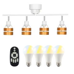 共同照明 シーリングライト 4灯 8畳 スポットライト 北欧 天井照明 GT-DJ-2DW-12WT-2 LED電球80w形付き リモコン対応 無段階調光調色可能 E26 ウッドリング おしゃれ リビング照明