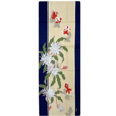新品未使用品 手ぬぐい【月下美人に金魚】 濱文様 夏ディスプレイ 壁飾り 夏タペストリー 夏壁飾り 夏ウォールデコ 額飾り のれん 外国土産