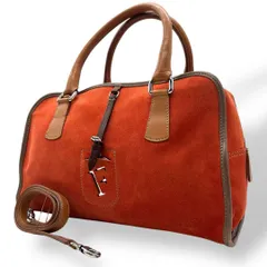 良品 606 フルラ ボストンバッグ 2way スエード レザー オレンジ系