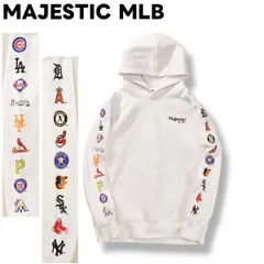 【希少】 マジェスティック MAJESTIC MLB メジャーリーグベースボール オールスターロゴ 袖プリント スウェット パーカー フーディー アメカジ ストリート 裏起毛 M ホワイト メンズ