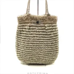 美品 ANTEPRIMA アンテプリマ ラインストーン ロゴ金具 リボン ワイヤー ハンド バッグ ゴールド シルバー k3532