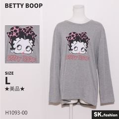 ★美品★ BETTY BOOP ベティー ブープ トップス　カットソー　長袖　クルーネック　プリント　綿混 　グレー　 【H1093-00】 送料無料　古着　レディース