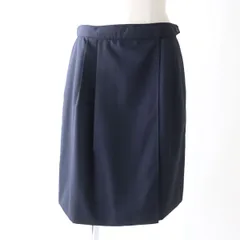 極美品★正規品 HERMES エルメス 裏地シルク100％ 膝丈 ラップスカート／巻きスカート レディース ダークネイビー 濃紺 38 フランス製のサムネイル