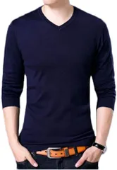 Cinq chats サンクシャ ニット セーター Vネック ウール 長袖 無地 シンプル カジュアル デザイン 秋 メンズ ナガソデ 薄手 ゆったり 体型隠し カバー ダンディ クール お兄系 男性 男性用 ファッション( ネイビー,  S)