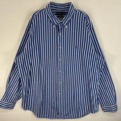 古着 ラルフローレン RALPH LAUREN 長袖シャツ ロゴ 刺繍 大きいサイズ ボタンダウン 17 1/2 XL-2XL  ブルー系 ストライプ メンズ