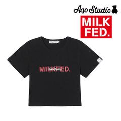 tシャツ Tシャツ ミルクフェド アコスタジオ MILKFED x AQO STUDIOS FITTED TEE 103241011017 ブラック 黒 ティーシャツ ティシャツ ブランド アコベア レディース ショート丈 可愛い おしゃれ 韓国 トップス