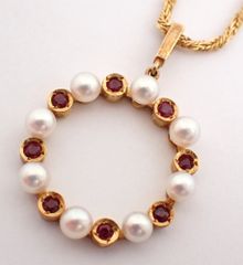 美品 MIKIMOTO(ミキモト) ロングネックレス パール/色石 K18YG 9.2g イエローゴールド Au750 18金 真珠 ルビー リング 輪 レディース 59cm