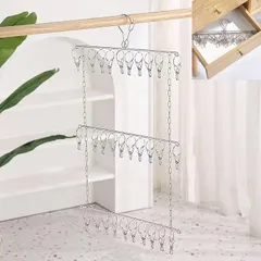 【在庫処分】Feifyw ピンチハンガー 30ピンチ 物干しハンガー 洗濯ハンガー ハンガー ステンレスピンチハンガー ステンレスハンガー 強力収納 錆防止 靴下/下着/タオル/ブラジャー/ネクタイなどの小物対応 物干し 収納便利 (ピンチハンガー３段