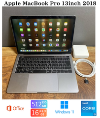 ［美品］Apple MacBook Pro 13inch 2018/Core i5 2.3GHz/メモリ16GB/SSD512GB/Windows11/Office 2024/531
