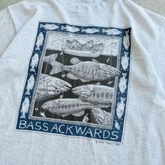 90s 1988年 USA製 RAY TROLL Fish Art Printed T-shirt 【 BASS ACK WARDS 】② レイトロール フィッシュアートTEE Tシャツ 【 ブラックバス フィッシング 】 ② 魚