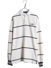 【お得なクーポン配布中!】 90s USA製 ポロ ラルフローレン ボーダー 長袖 ラガーシャツ メンズ L 90年代 オールド ワンポイント 長袖シャツ ラグビー ヘビーウェイト