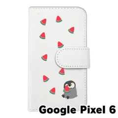 【新品未使用】Google Pixel 6 ピクセル6 スマホケース 手帳型 (色：ホワイト×柄：ペンギンとスイカ)moimoikka ペンギン 動物 flip2-pixel6-wh-20139
