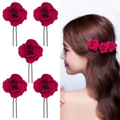 【特価セール】RICISUNG 花髪飾り ヘアピン Uピン【5本セット】花嫁 ヘッドドレス 結婚式 花 ウェディング バラ 玉付き ブライダル ヘッドドレス