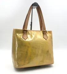 LOUIS VUITTON ルイヴィトン　モノグラム ヴェルニ　イエロー系　ヒューストン　トートバッグ　エナメル　パテントレザー　ゴールド系　フランス製　刻印あり