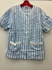 courrèges　クレージュ　ルームウェア　パジャマ　ストライプ　M　半袖　ブルー