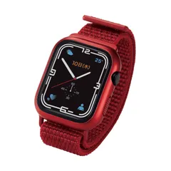 【迅速発送】エレコム Apple Watch (アップルウォッチ) ケース カバー バンド一体型 45mm Apple Watch 8 7 対応 ガラス フルカバー ファブリック レッド AW-21ABCFBRD