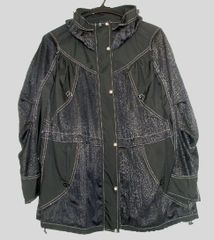 伊太利屋 GK コレクション　シースルー ジャンパー 9号 ブラック 黒　アウター 薄手 ヒョウ柄　ゆったり着用　黒×シルバー