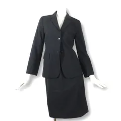 07【新品同様】コムサデモード スカートスーツ 上S 下M ★未使用に近い★ 7号 9号 ブラック 黒 ウール100% COMME CA DU MODE 春夏