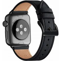 Apple Watch バンド 本革製 レザー (42/44/45/49mm,ブラック/ブラックバックル