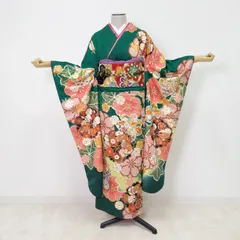 振袖 中古販売 フルセット |  緑 成人式 振り袖 中古  販売 中古セット 処分品 リサイクル 貸衣装処分 正絹 結婚式 婚礼 結納 卒業式 初詣 パーティー 着物 着付け 練習用 和装 袋帯 長襦袢 重ね衿 帯揚げ