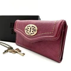 【良品】 ANNA SUI アナスイ 長財布 二つ折り財布 アンティークデザイン レザー 革 ボルドー レッド 赤色 ゴールド金具 レディース